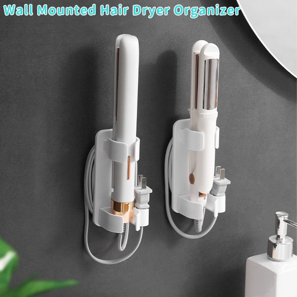 1Pc White Wall Mounted Hair Dryer Organizer Hair Curling Iron Rack ...