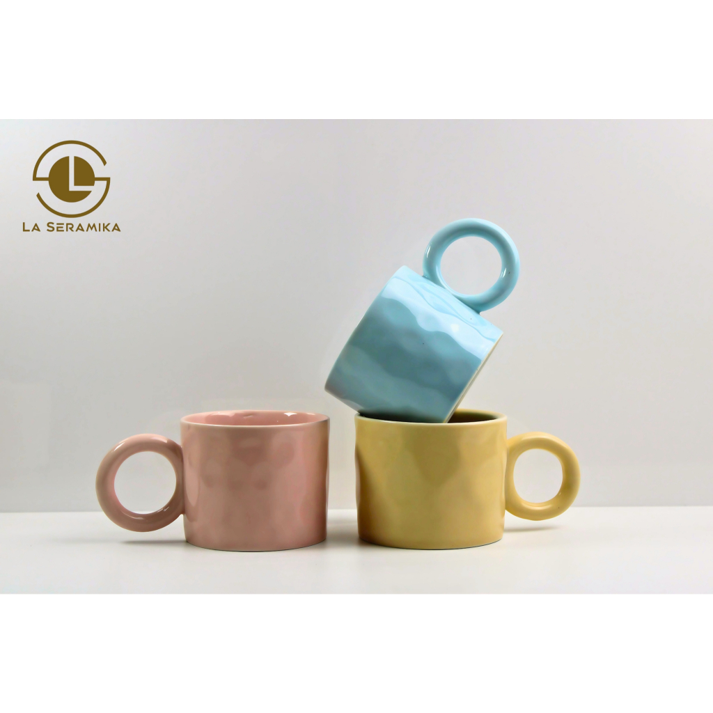 Nordic Aesthetic Minimalist Cup Mug Loop Handle Dimpled Body | Shopee ...