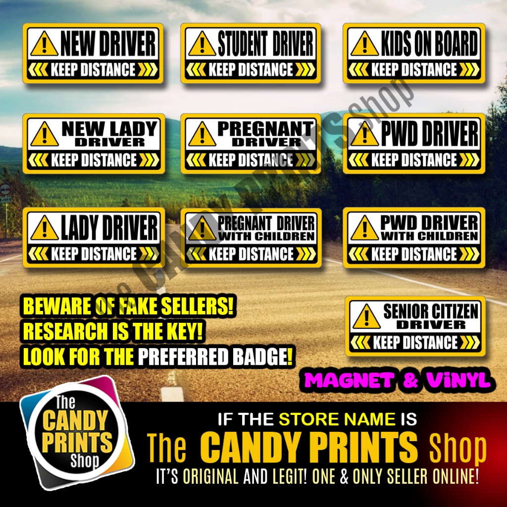 7 x 3 inches - Magnetic and Vinyl Car Sticker (NEW DRIVER, LADY DRIVER ...