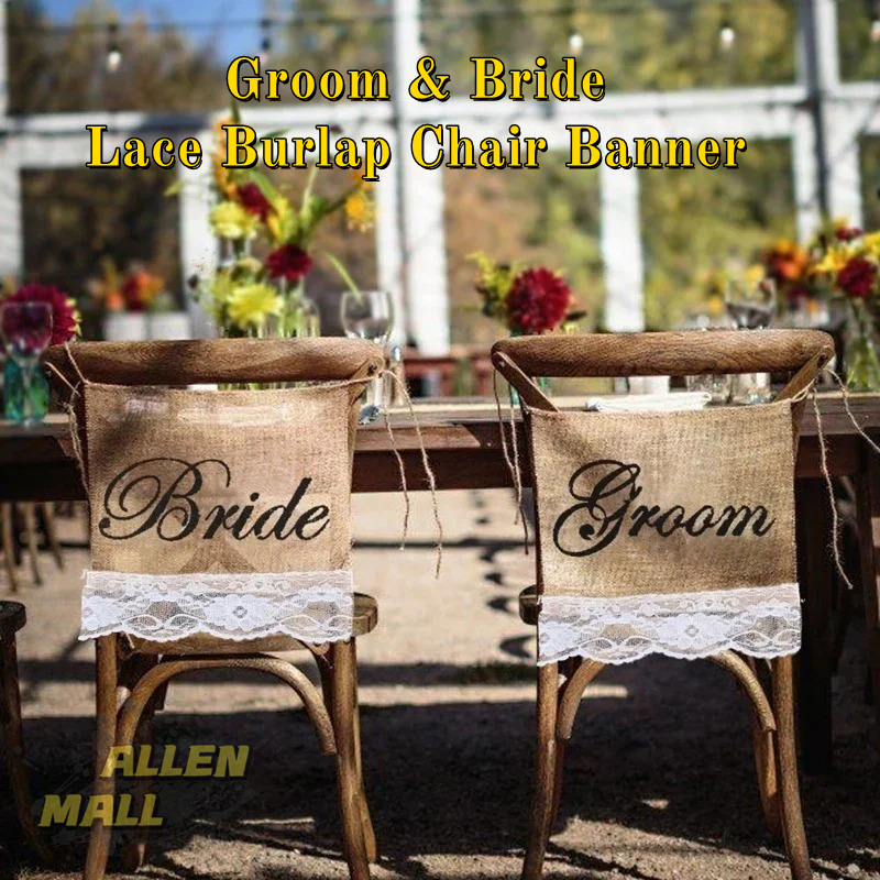 Vintage Jute DIY Rustic Banner Chair Sign Burlap Lace Wedding Party ...