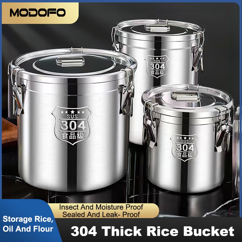 304 Stainless Food Storage Rice Dispenser Metal Bucket Large Capacity ...