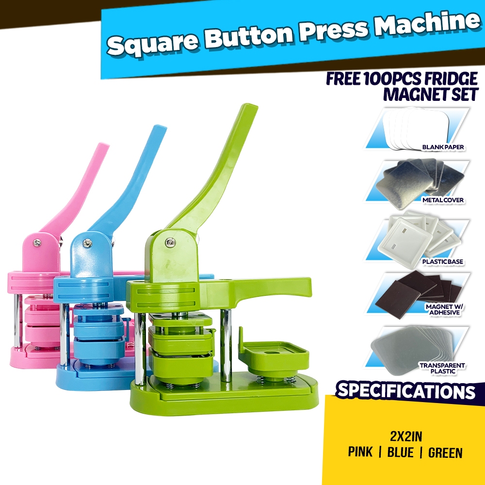 Square Button Press Machine 50mm Green | Pink | Blue with F.Magnet ...