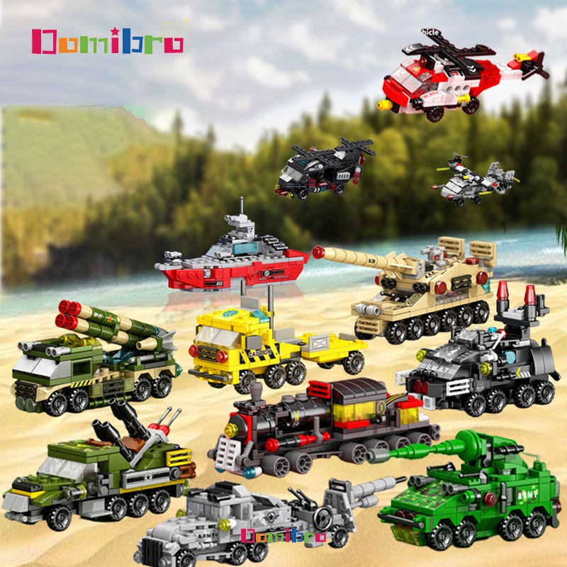 Army Set Aircraft Carrier Tank SWAT Helicopter Building Blocks Toys 3D ...