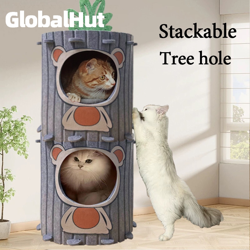 Koala Shape Stackable Felt Cat Nest Removable Semi Closed Tunnel Cat ...
