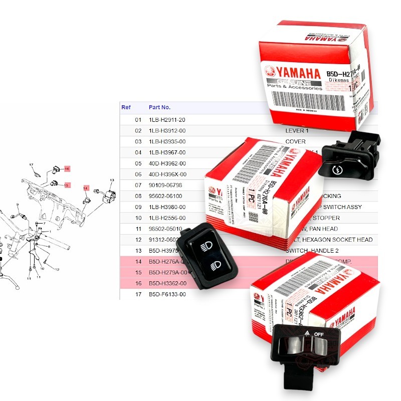 SWITCH STARTER B5D-H279A-00 HAZARD B5D-H3362-00 DIMMER B5D-H276A-00 ...