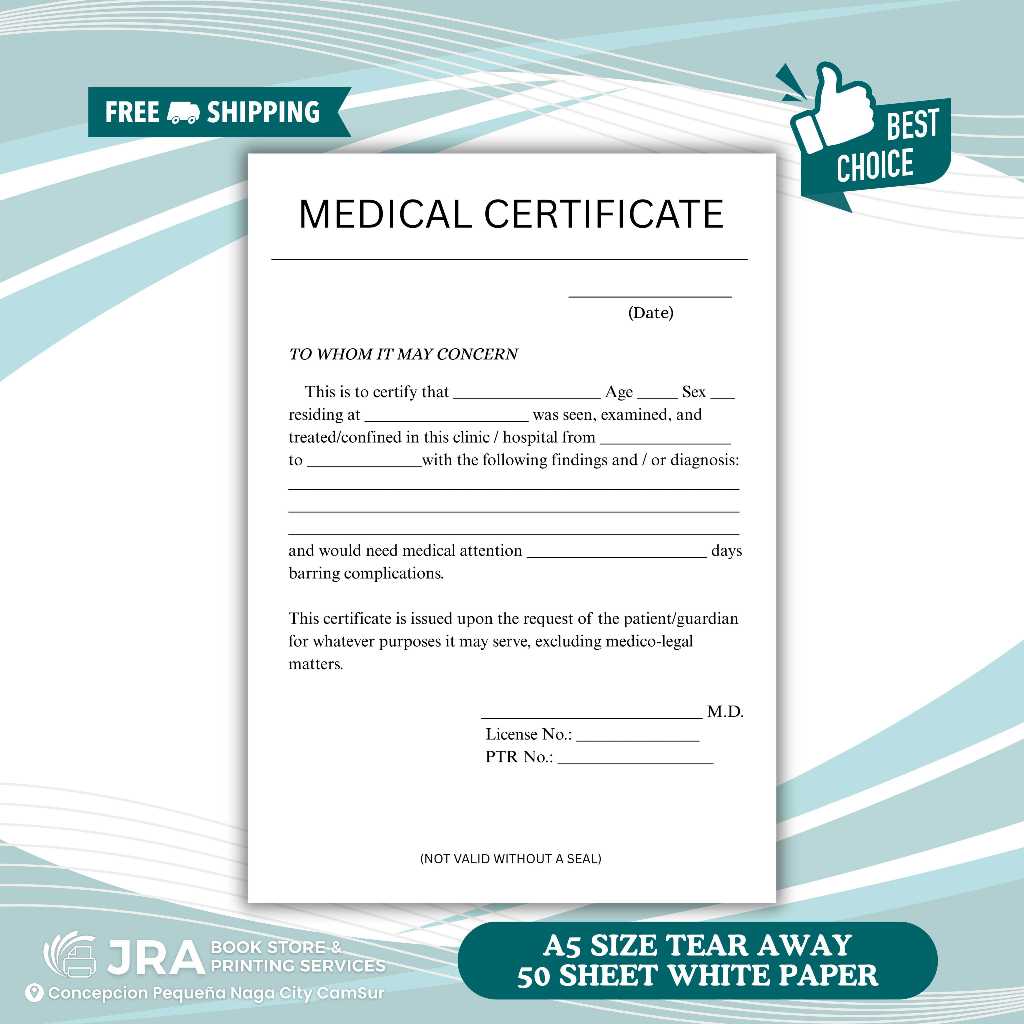 Medical Certificate Form Pad for Doctors, Clinics & Health ...