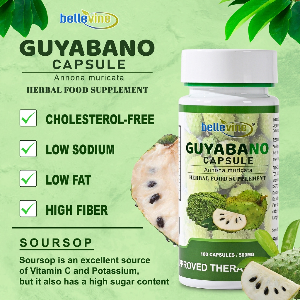 Guyabano Herbal Supplement 100 Capsules x 500mg Bottle (Annona Muricata ...