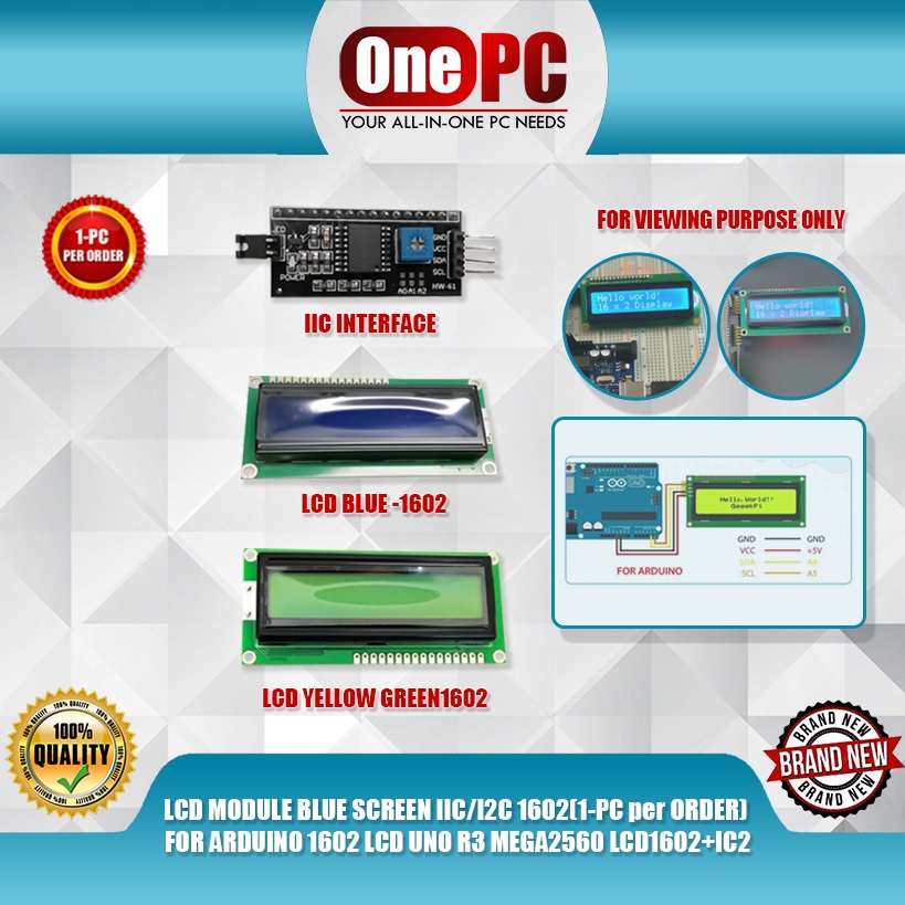 ONE PC LCD MODULE BLUE SCREEN IIC/I2C 1602(1-PC per ORDER) FOR ARDUINO ...
