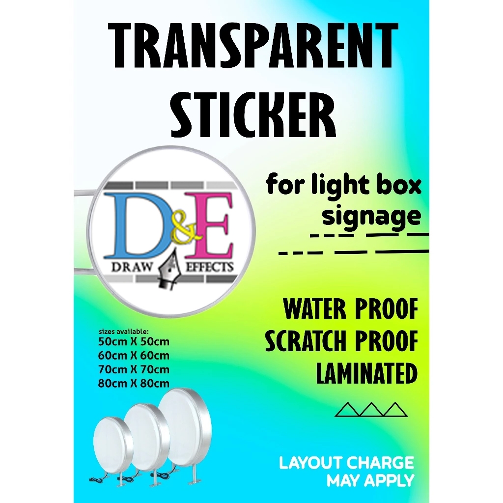 Transparent Sticker for Light Box Signage ( 2pcs back-to-back with FREE ...