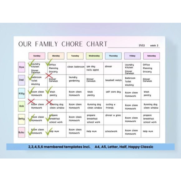 Digital Planner, Family Chore Chart, Printable Family Chore Chart ...