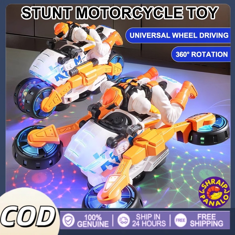 Electric stunt transformable motorcycle children's toy spinning light ...
