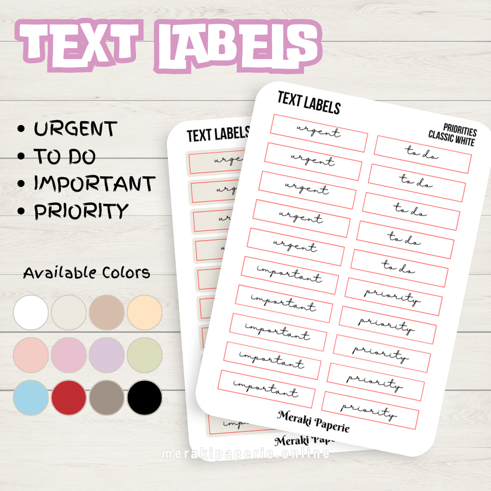 PRSC Priorities Text Labels Planner Script Sticker Sheet | Minimal ...