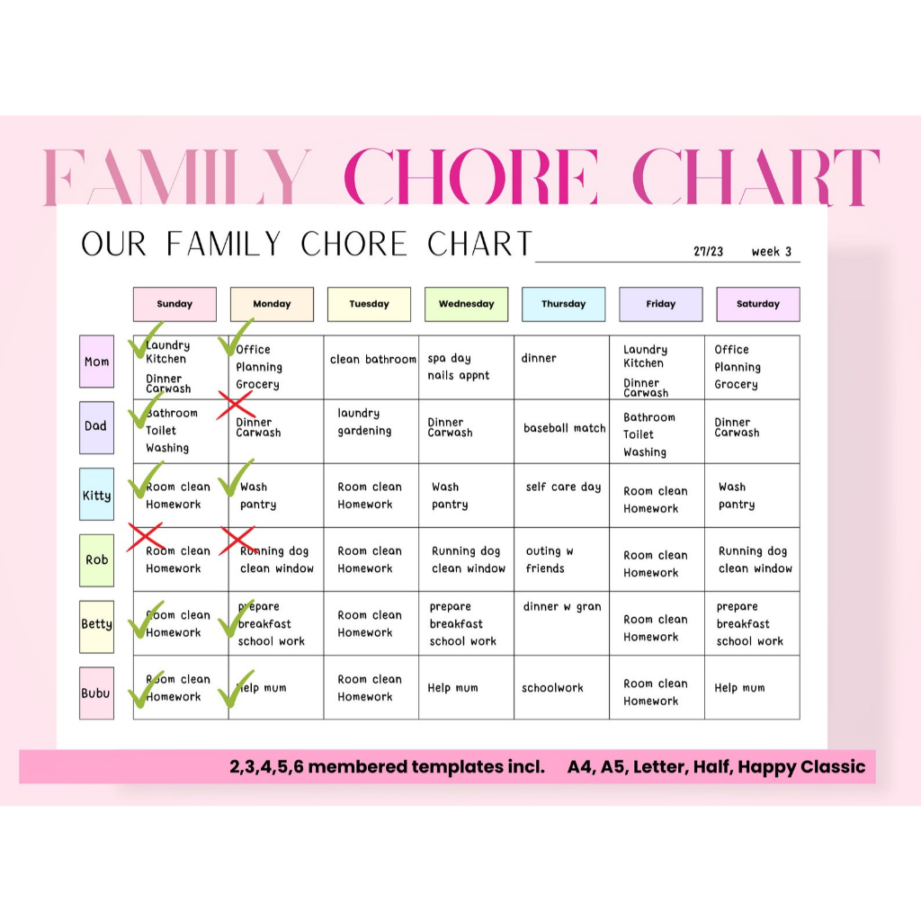 Digital Planner, Printable Family Chore Chart, Family Planner, Weekly ...