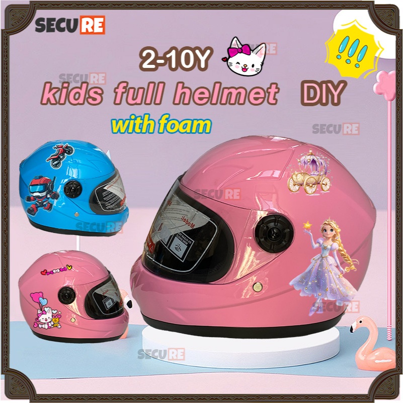 Helmet For Kids Girls And Boys Full Face Black Lining With Foam DIY ...