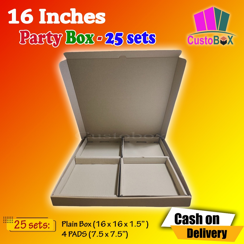 4 in 1 PARTY BOX / PLAIN 16 INCHES / Corrugated Box / 25 PCS | Shopee ...