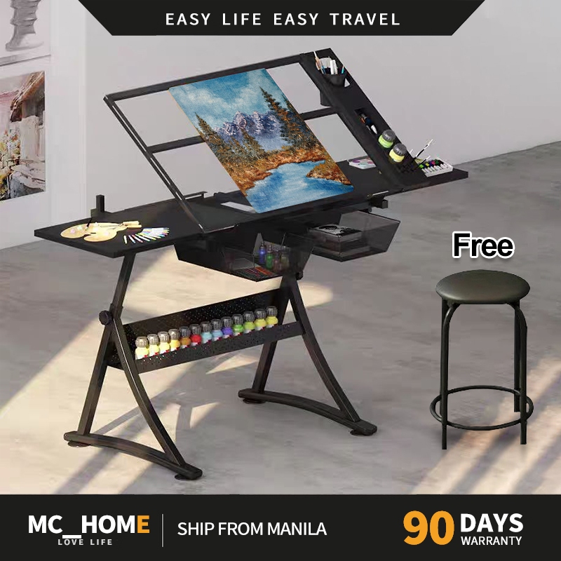 MC Drafting Glass Table Height Adjustable Drawing Table Extra Side ...