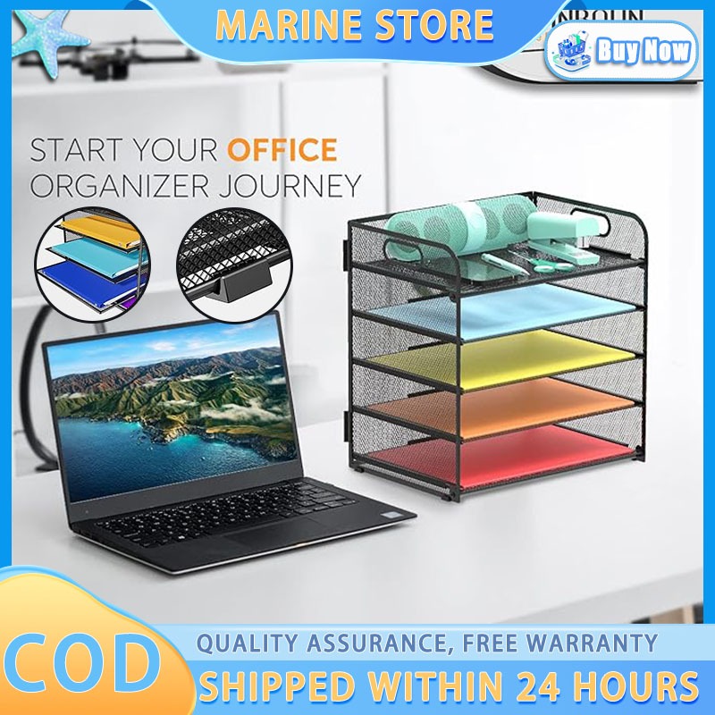 Metal Mesh Desk Organizer Racks Office Supply Storage Rack 5 Tier ...