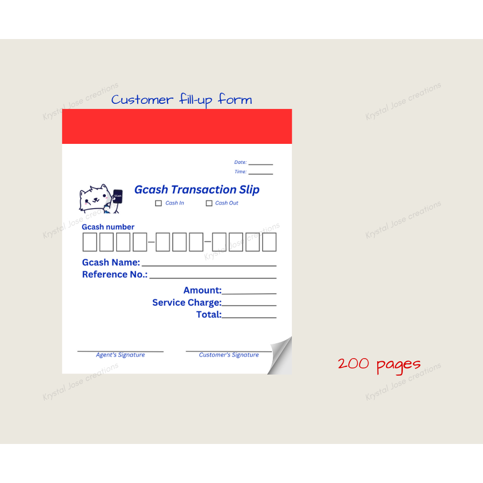 200pages Gcash Cash In & Out Transaction Slip | customer fill-up form ...