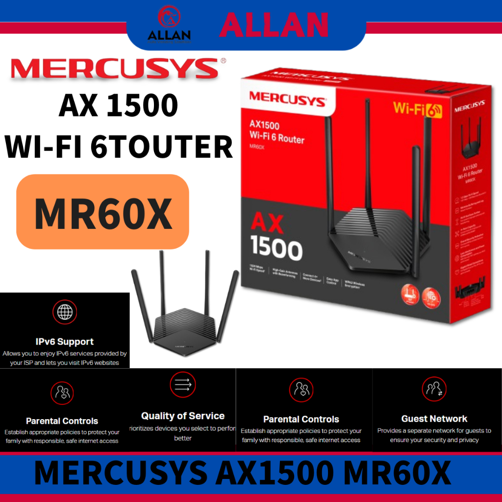 Mercusys MR60X AX1500 WiFi 6 Router - High-Performance Wireless Network ...