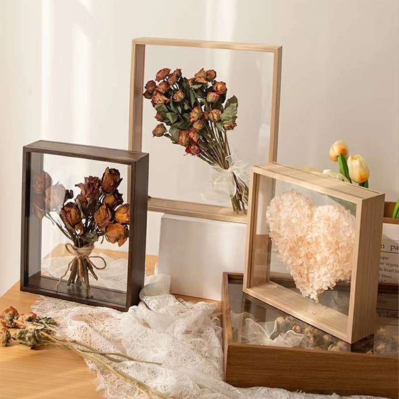 Flower Frame Shadow Box DIY Transparent Glass Wooden Shadow Box Photo ...