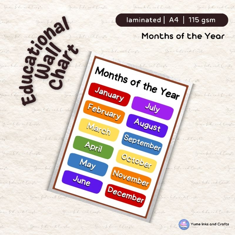 Educational Wall Chart | Months of the Year | A4 | laminated | Shopee ...