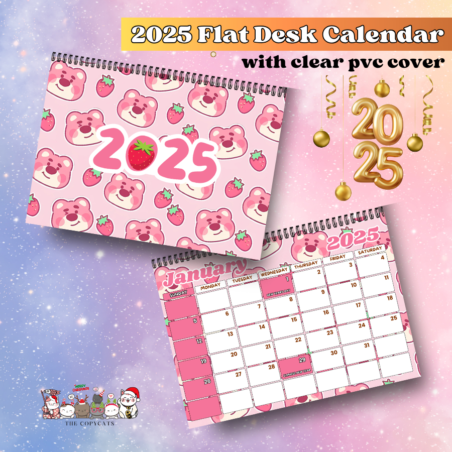2025 FLAT CALENDAR PLANNER WITH PVC COVER CUTE AND AESTHETIC FLAT DESK ...