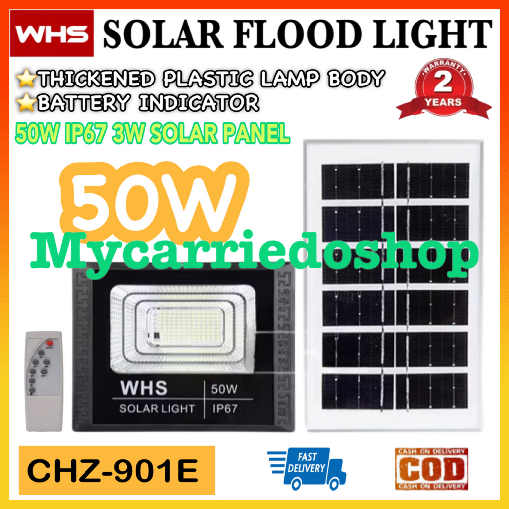WHS 2 Year Warranty 50W Solar Led Outdoor Flood Light Street Lamp IP67 ...