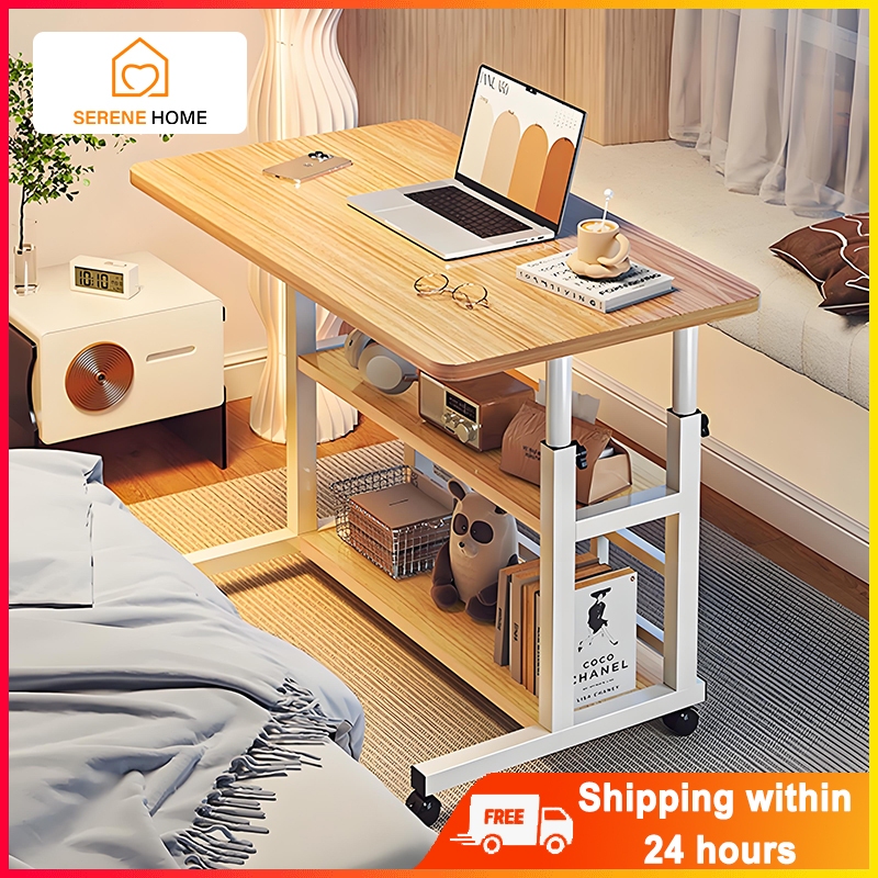 Adjustable Computer Table Bed Side Table With Wheels Simple Movable ...