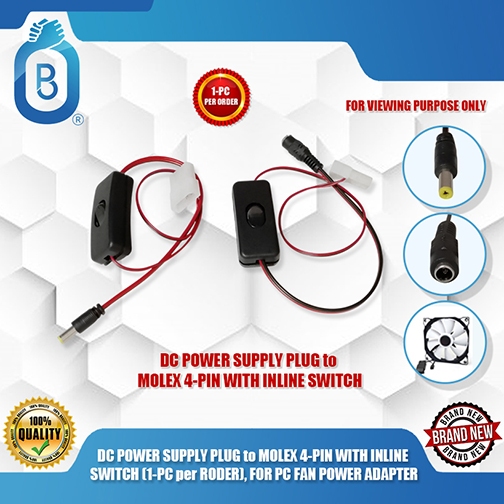 DC POWER SUPPLY PLUG to MOLEX 4-PIN WITH INLINE SWITCH (1-PC per RODER ...