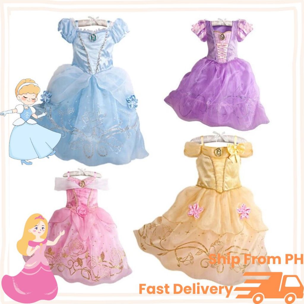 LOEL Girls Princess Dress Up Costume - Aurora Cinderella Style With Accessories For Halloween & Birthday Parties (Sizes 2-8 Years)