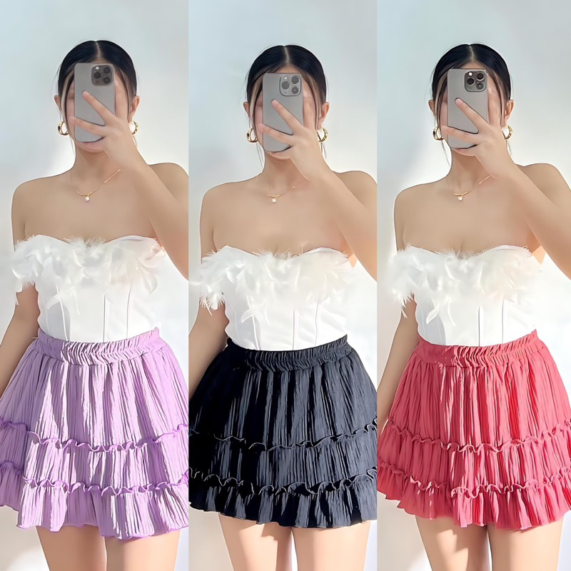E LALIZA MINI SKIRT PALDA RUFFLE CUTE SEXY FLOWY HIGHWAIST BKK SUMMER ...