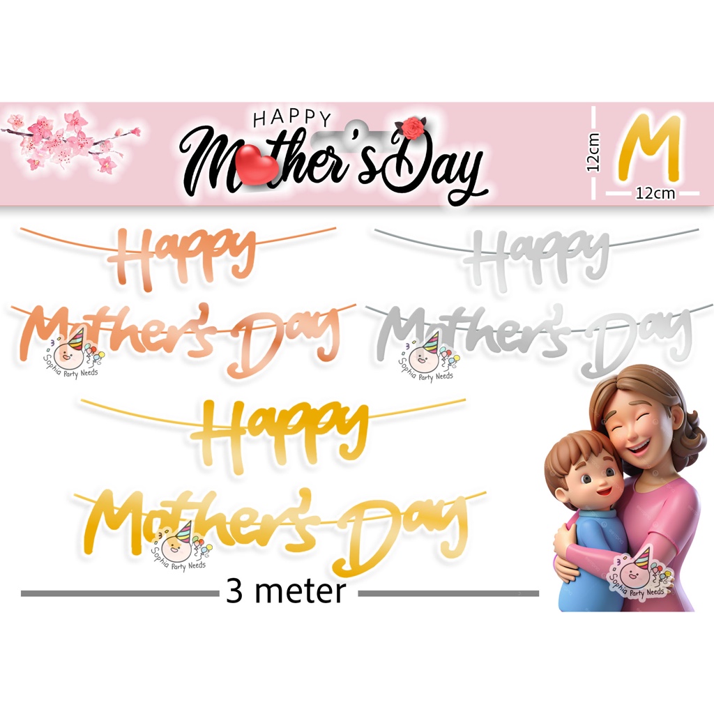 Happy Mother’s Day Banner Set – 3-teilige Blumen-Girlande Für Muttertags-Partys