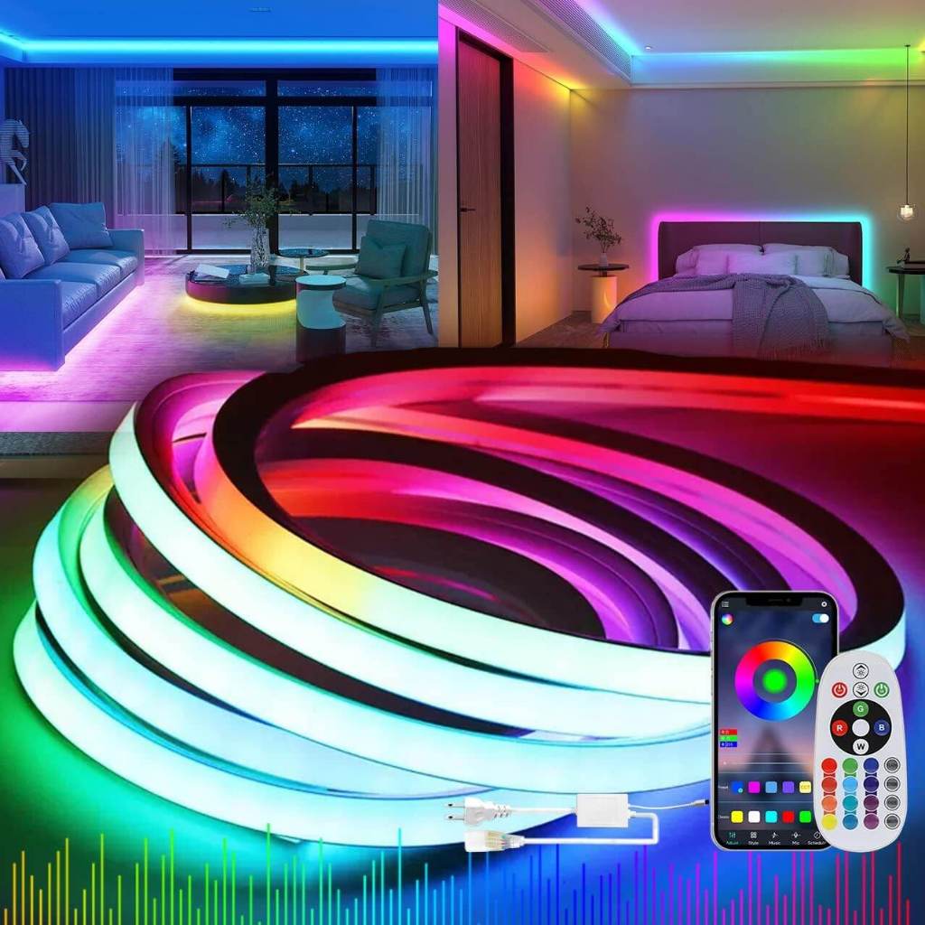 Led Neon Flexible Rope Strip Lights RGBIC Dimmbar with App Remote ...