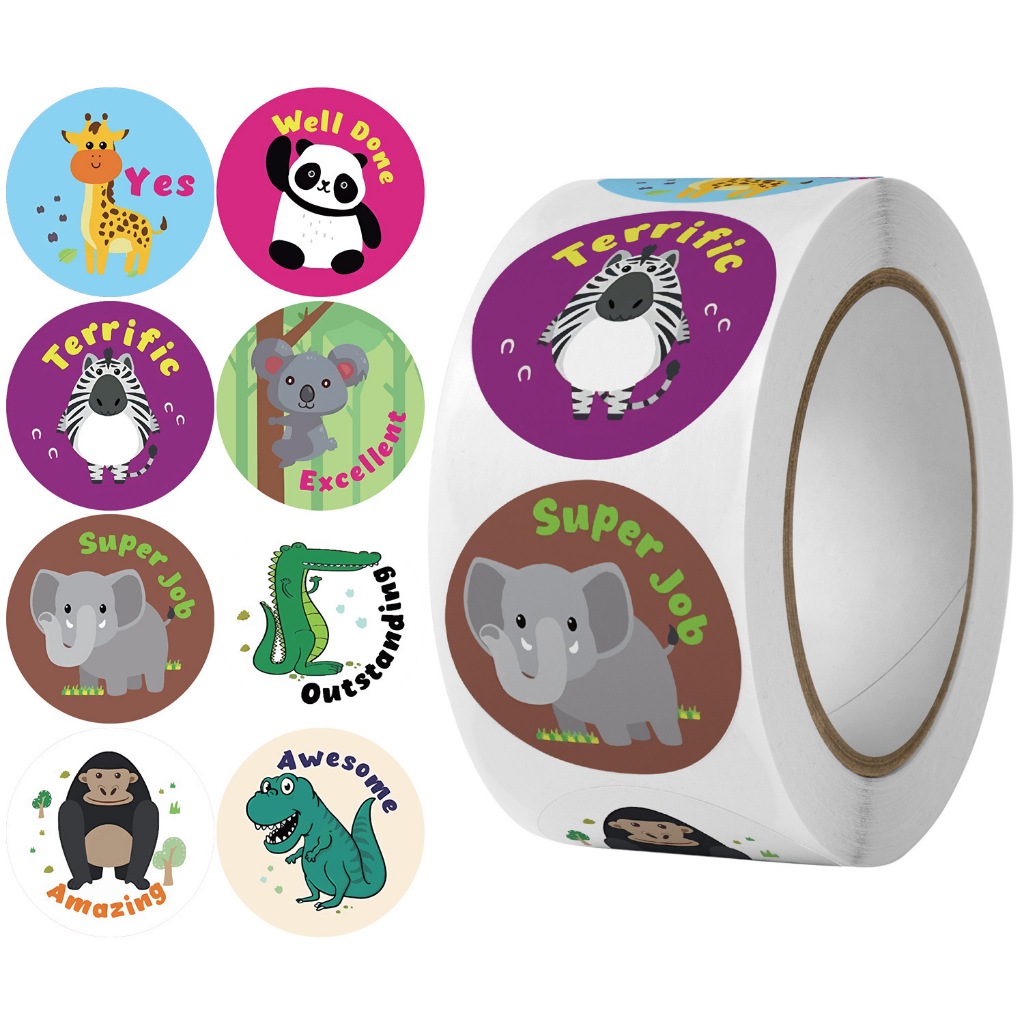 500pcs/roll 2.5CM round shape animal emoticon toys stickers teacher ...