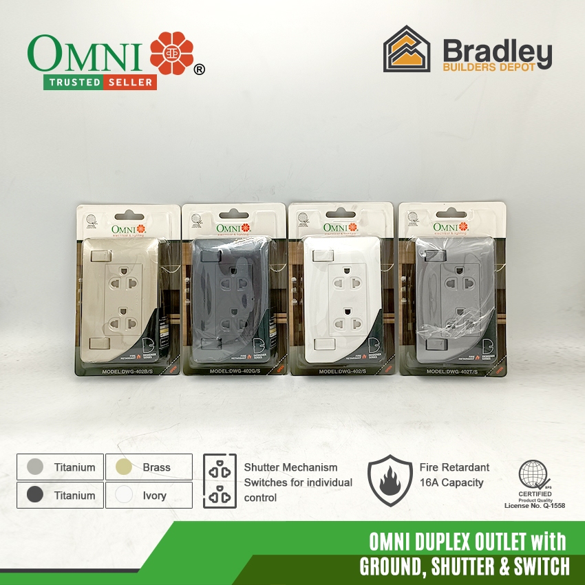 Omni Duplex Outlet with Ground, Shutter and Switch (Ivory | Brass ...