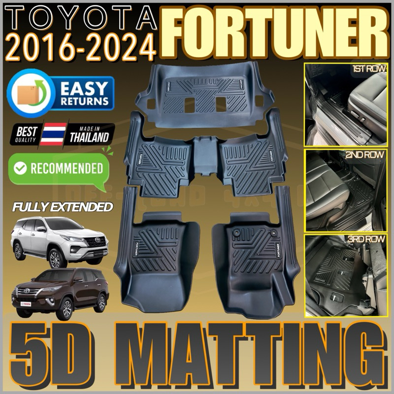 TOYOTA FORTUNER 2016-2024 PREMIUM 5D DEEP DISH MATTING FULLY EXTENDED ...