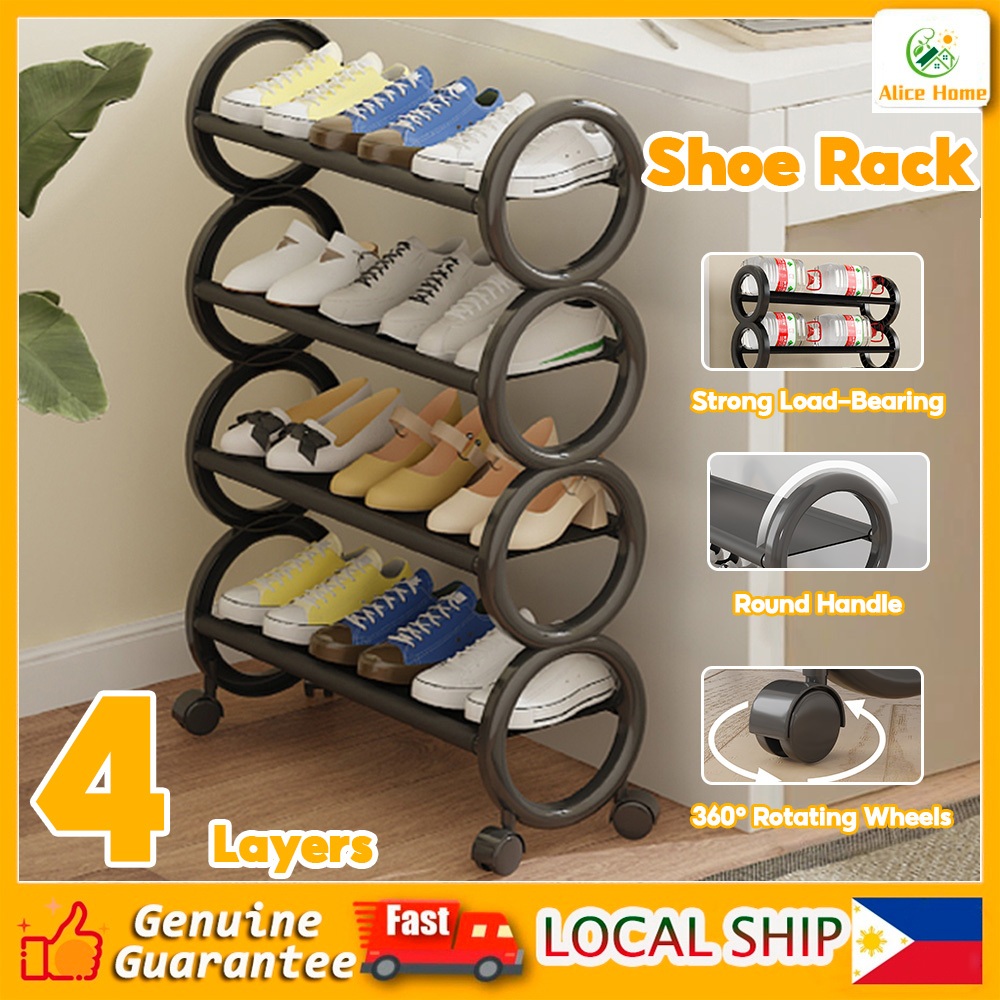 Talmf 4 Layers Simple Shoe Rack With Wheels Home Stand Shoe Shelf ...