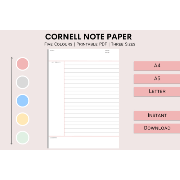 Digital Planner, Printable Cornell Note Paper, Lined Notes, Note Taking ...
