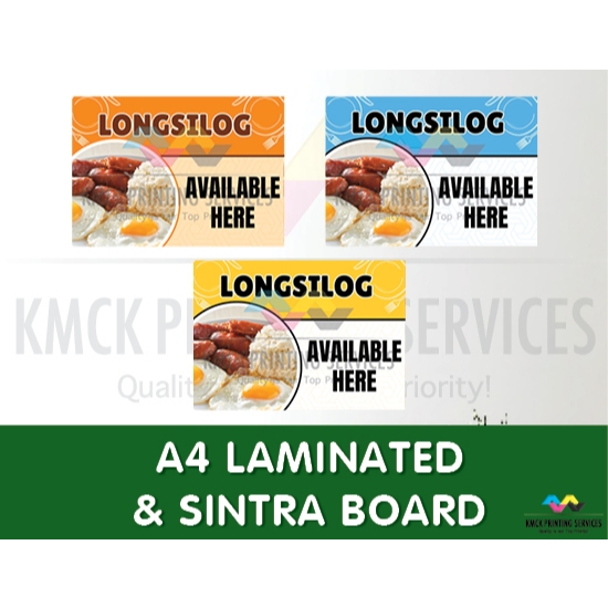 Longsilog Available Here Signages Laminated | Sintra Board | Shopee ...