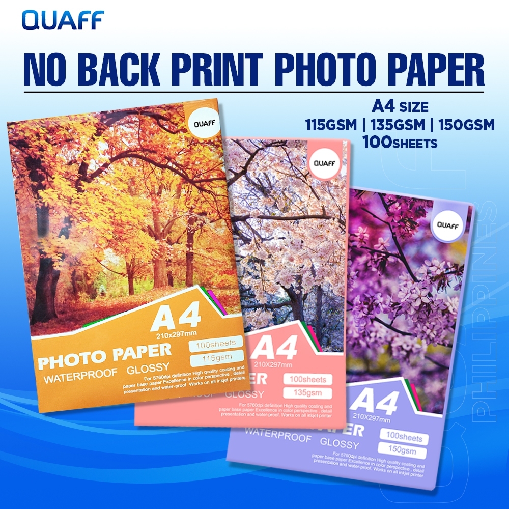 QUAFF Photo Paper A4 Waterproof Glossy 100 Sheets 115gsm 135gsm 150gsm ...