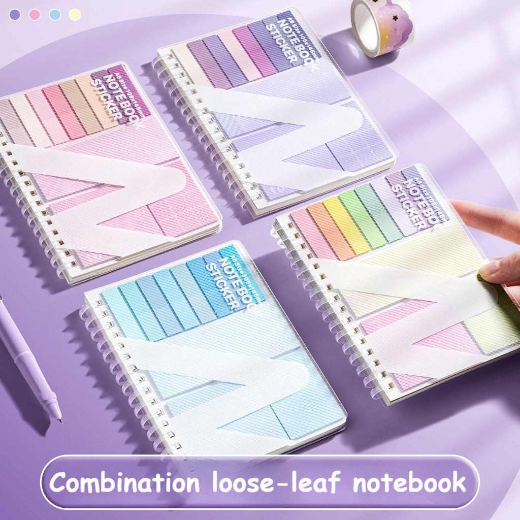 A6 Spiral Lined Notebook with Sticky Notes Set Adhesive Simple Memo 60 ...