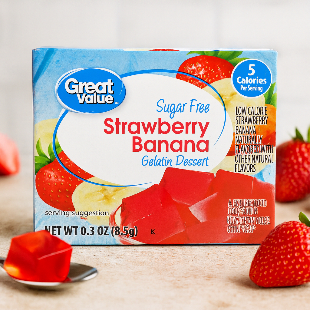 GREAT VALUE SUGAR FREE STRAWBERRY BANANA GELATIN DESSERT LOW CALORIE 8 ...