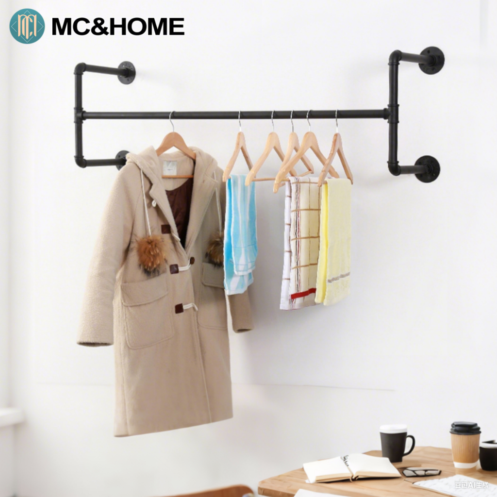 MC&HOME Clothes Rack Wall Mounted Metal Detachable Clothes Pole ...