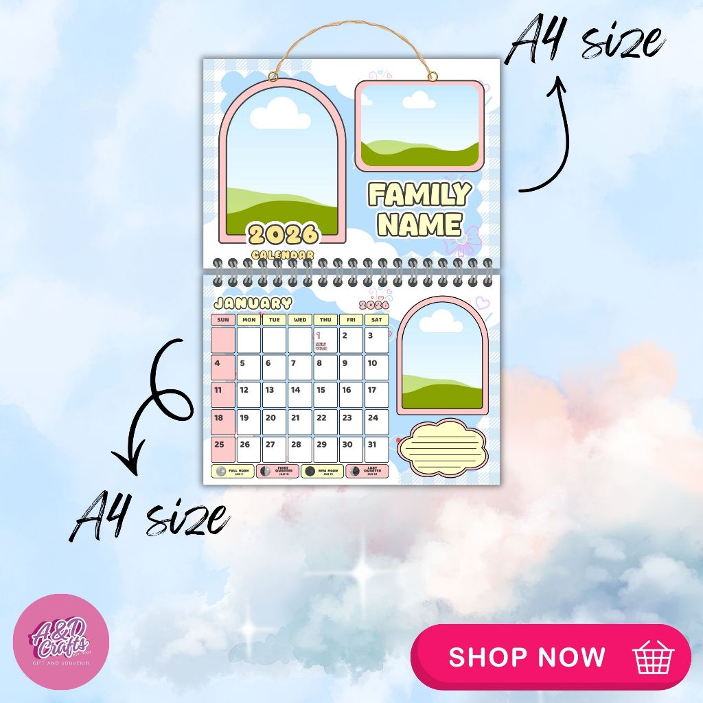 WALL CALENDAR 2026 | Personalized Wall Calendar | Pastel Blue and Pink ...