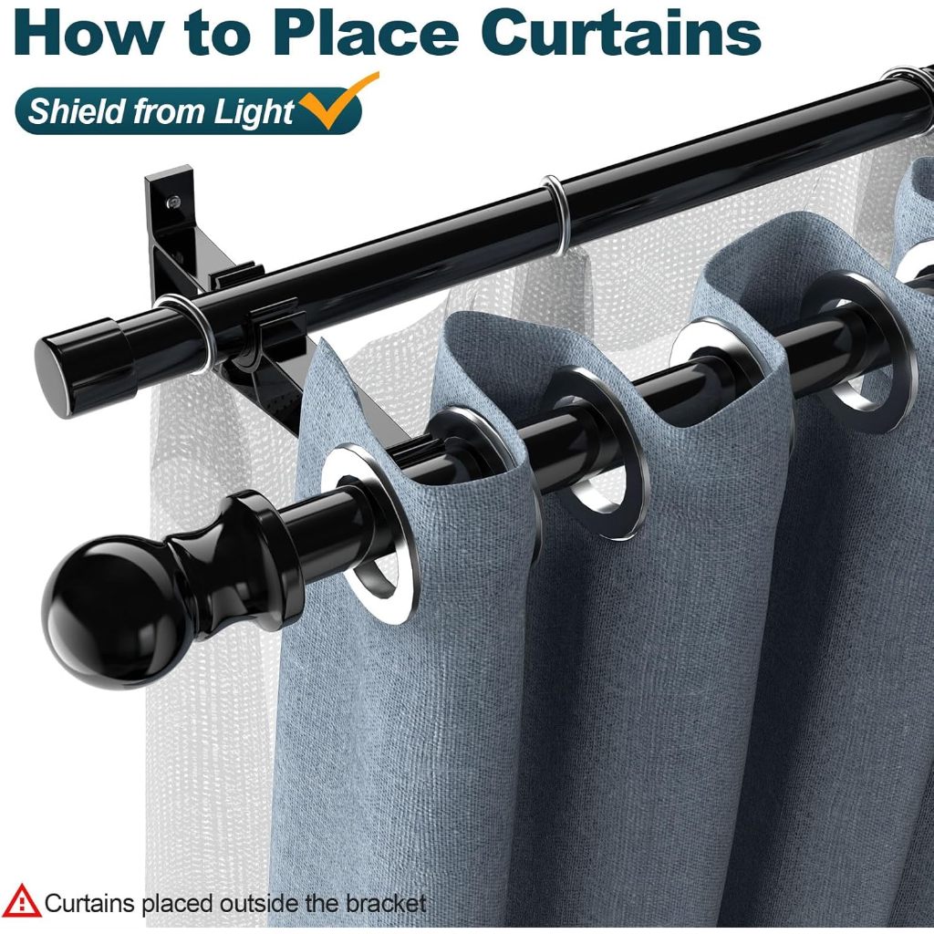 18-144‘’ Curtain Rod With Double pole Bracket For Window Roman Rod ...