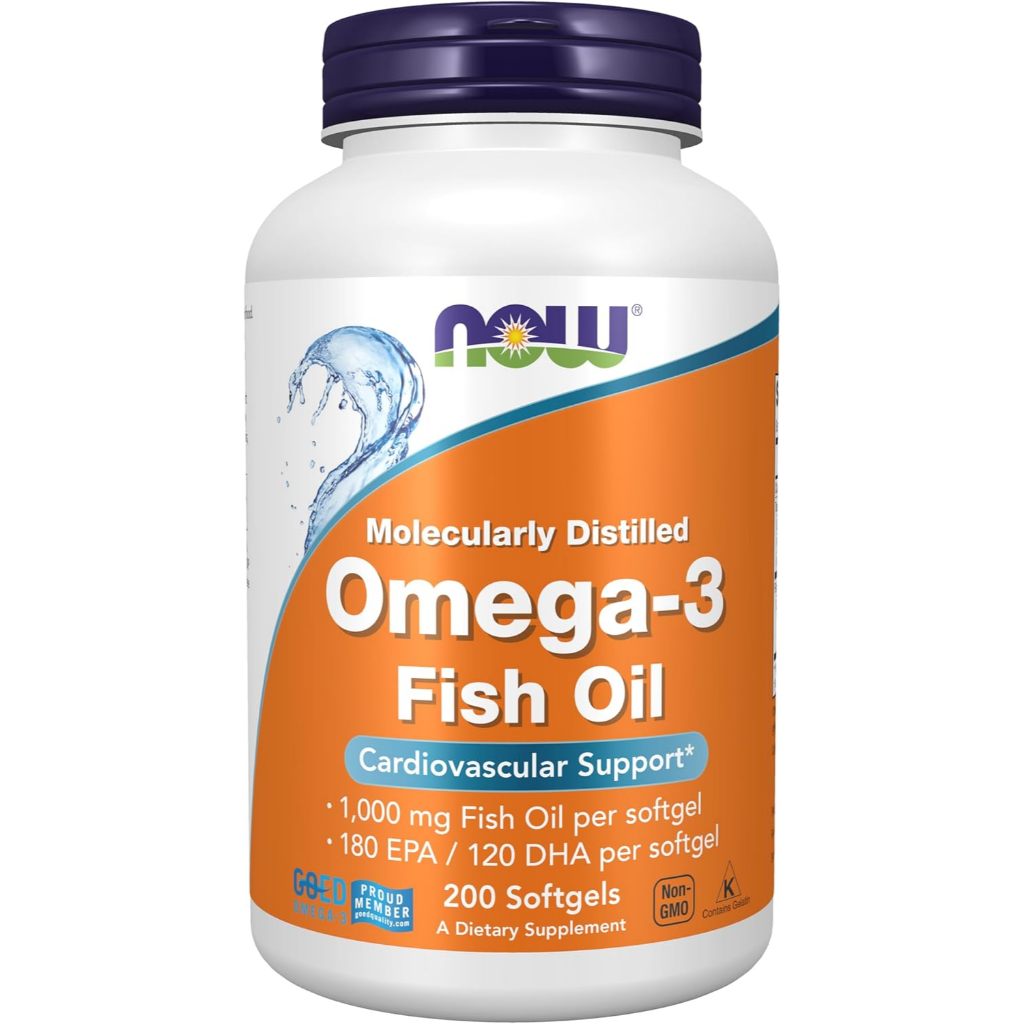 NOW Omega-3 Fish Oil 180 EPA/120 DHA, Molecularly Distilled, 200 ...