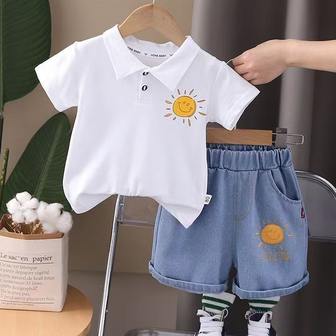 Terno for Kids boy classic white polo sun design clean look denim short ...
