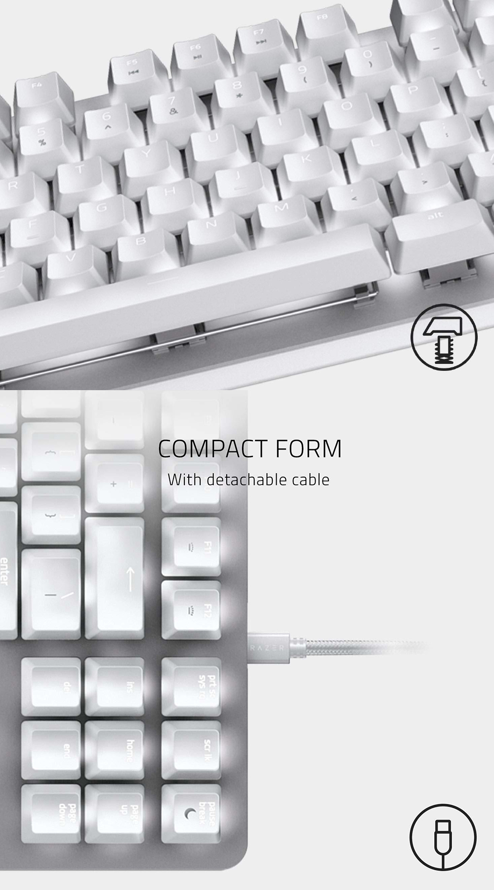 Razer BlackWidow Lite Silent and Compact Keyboard True White LED ...