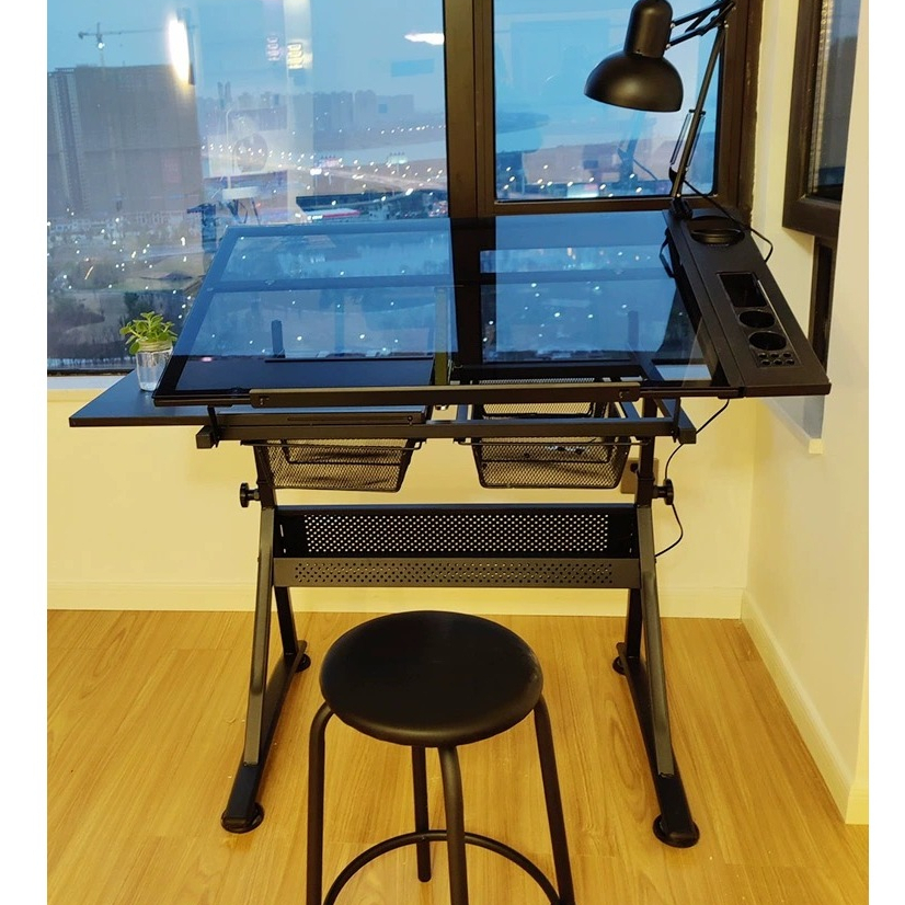 MC Drafting Glass Table Height Adjustable Drawing Table Extra Side ...