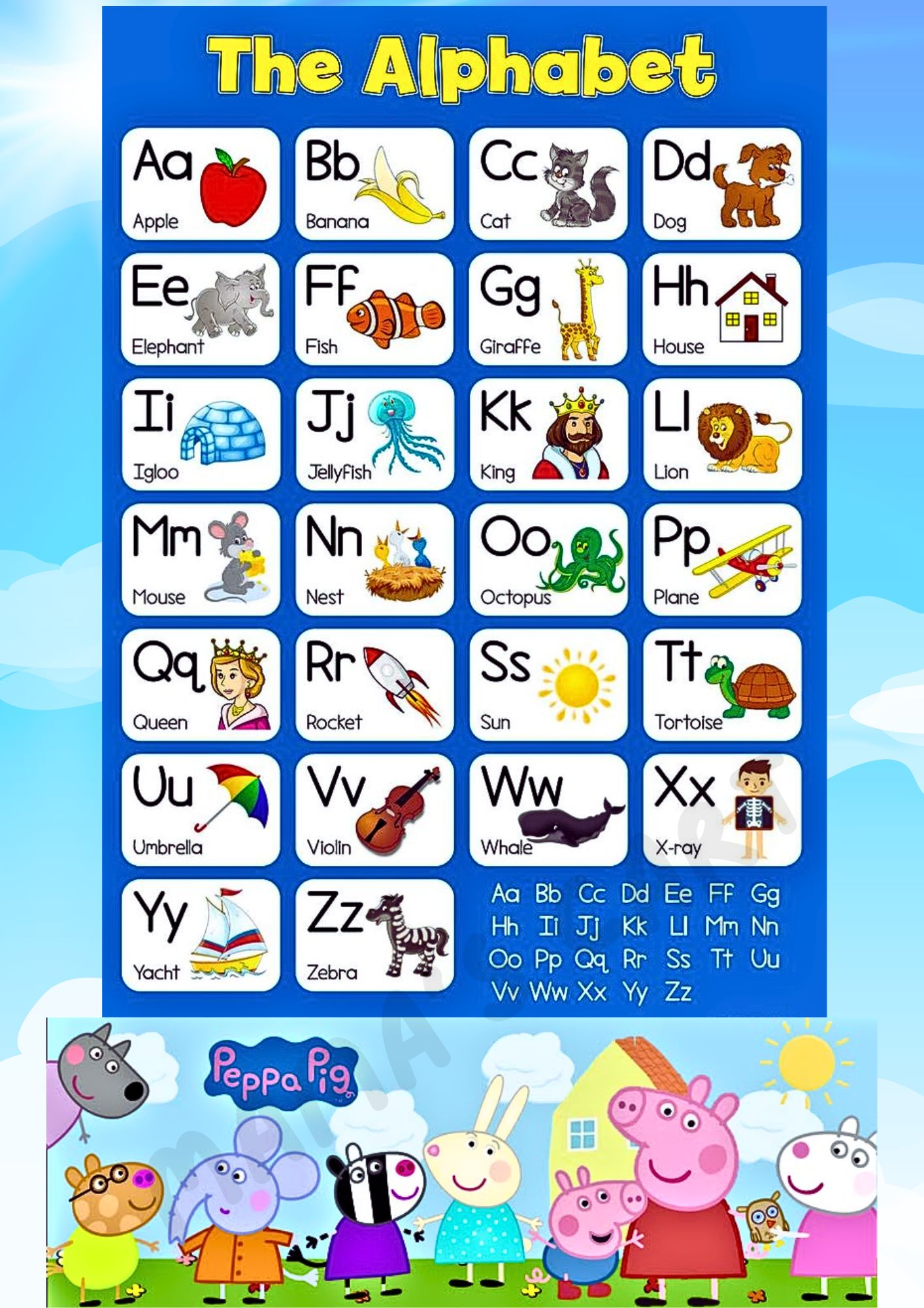 Peppa Pig Educational Learning Charts A4 Laminated Kids Alphabet ...